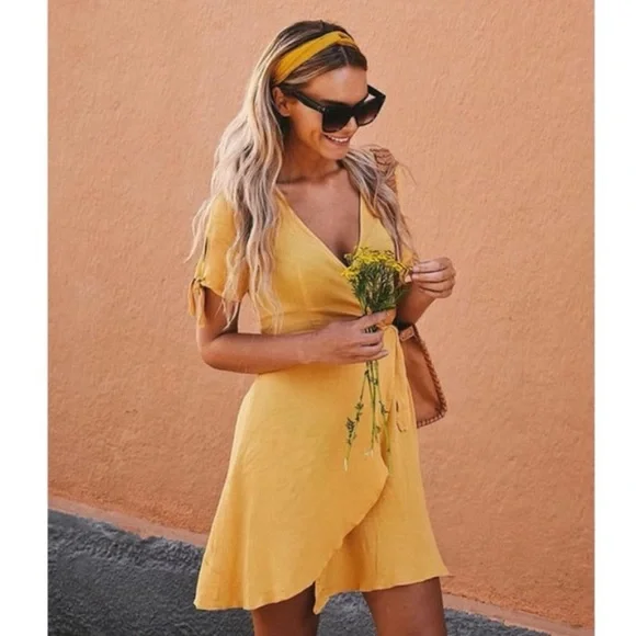 Lulus | Dresses | Lulus My Philosophy Golden Yellow Wrap Dress S | Poshmark